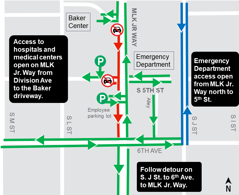 Construction map of Martin Luther King Jr way from S 5th St to 6th Ave 