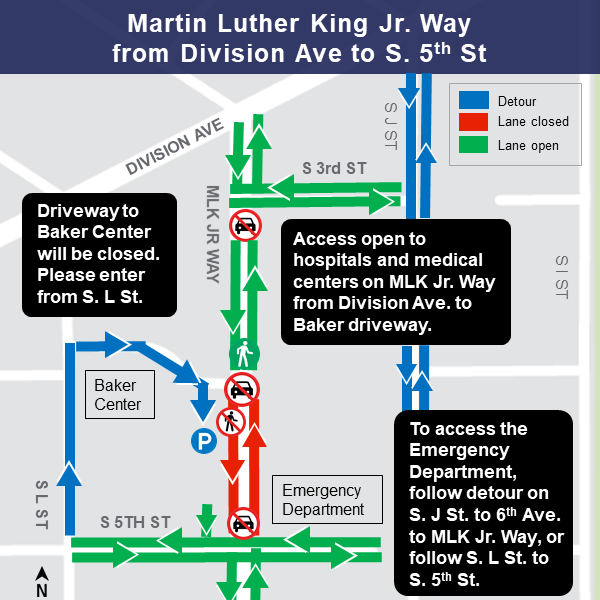 Map of Martin Luther King Jr Way construction closures