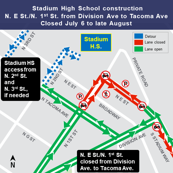 Map of Stadium High School construction closures