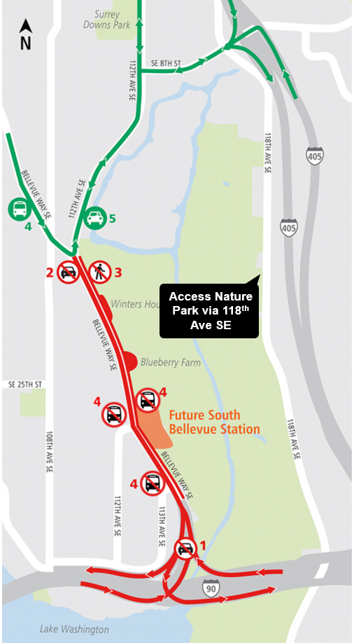 Map of Bellevue Way SE closures for August 15-16