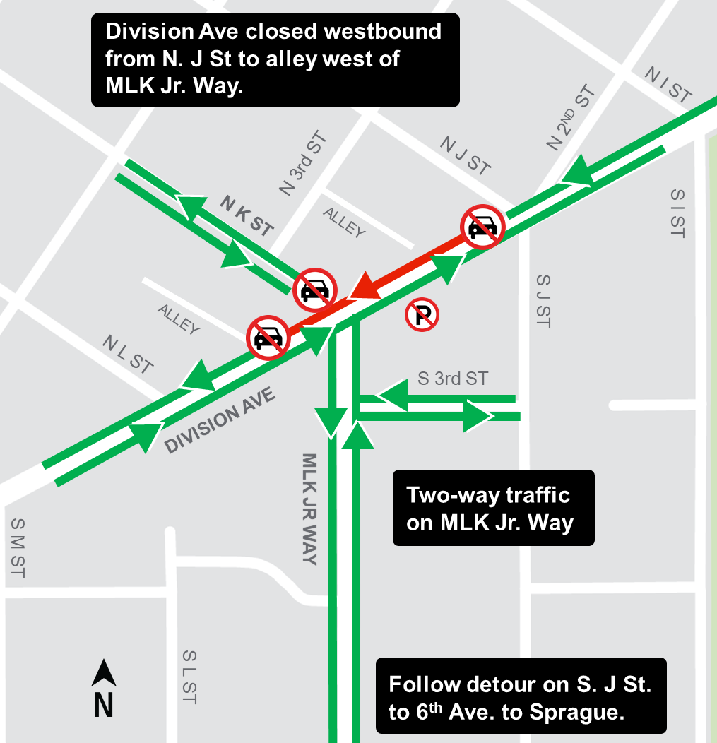 MLK Way & Division Ave Track install phase 1 construction map