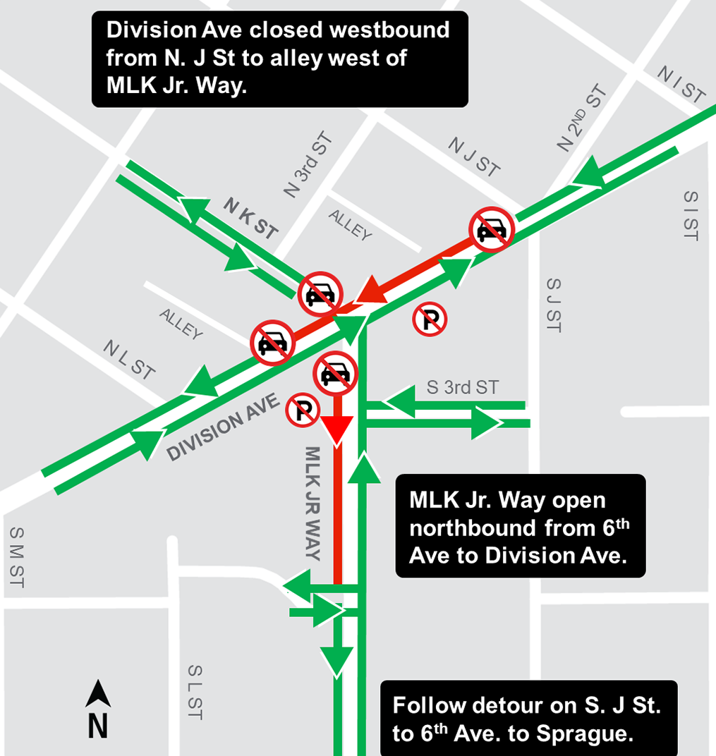 MLK Way & Division Ave Track install phase 2 construction map