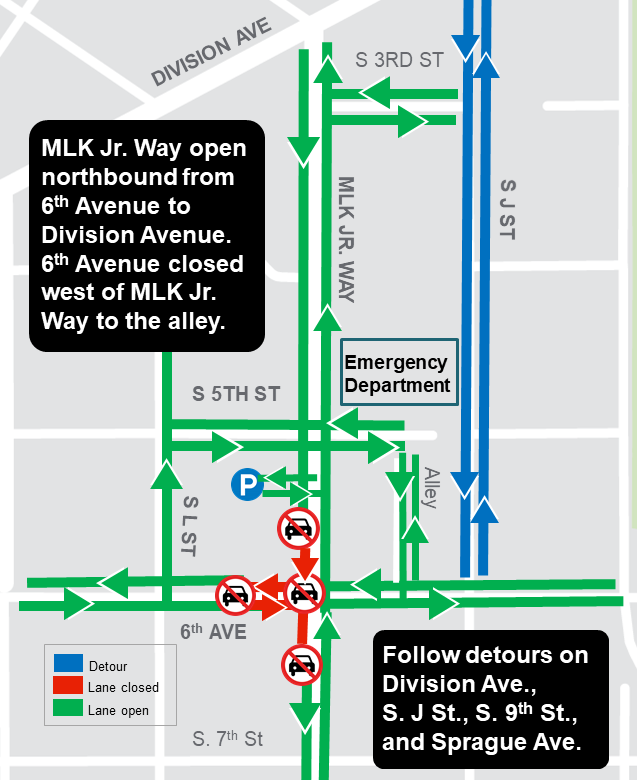 Construction map of Martin Luther King Jr way from Division Ave to S 7th St