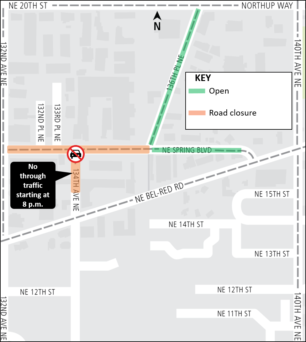 Construction map for NE Spring Blvd full closure