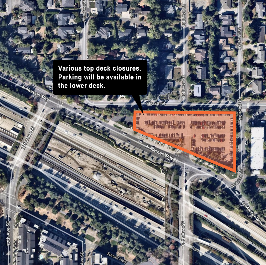 Construction map for Mercer Island Park and Ride deck closure 