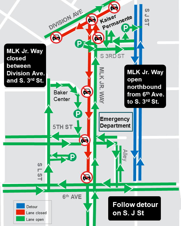 Construction map of Martin Luther King Jr way from Division Ave to S 7th St, Hilltop Tacoma Link Extension