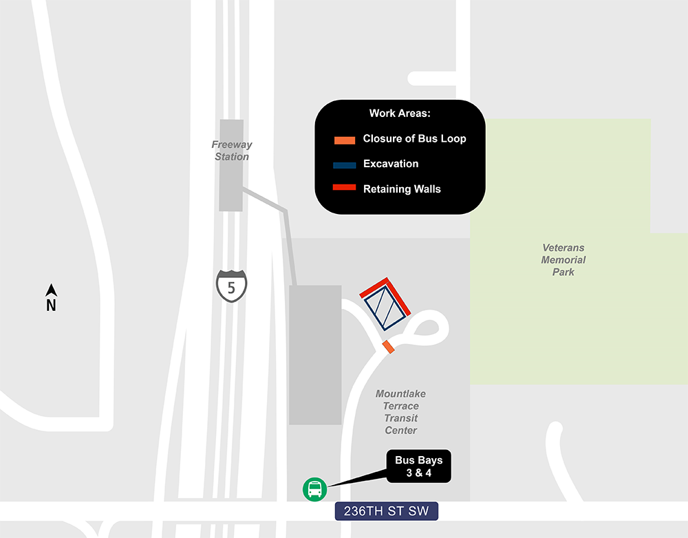 Construction map for Mountlake Terrace Bus Loop closure map, Lynnwood Link Extension