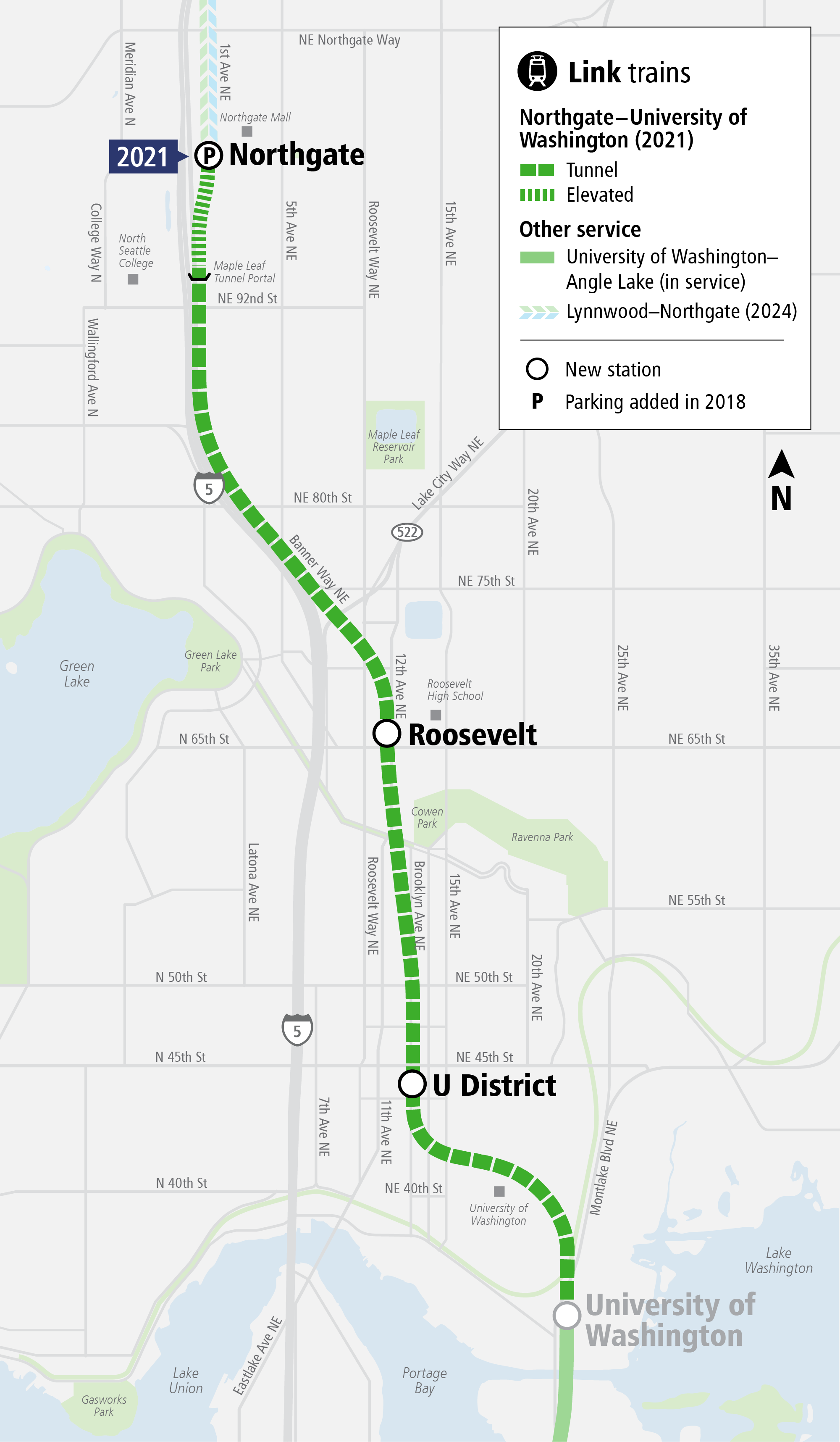 System Expansion web map for Northgate Link Extension