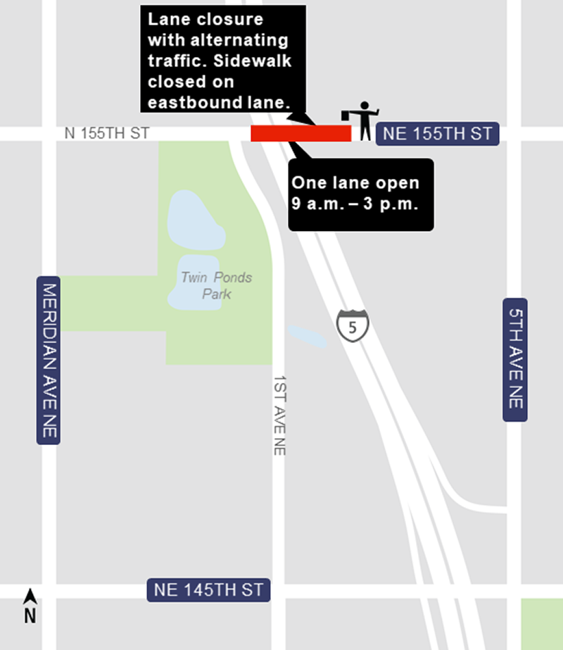 Construction map for NE 155th Street work, Shoreline South/148th Station, Lynnwood Link Extension
