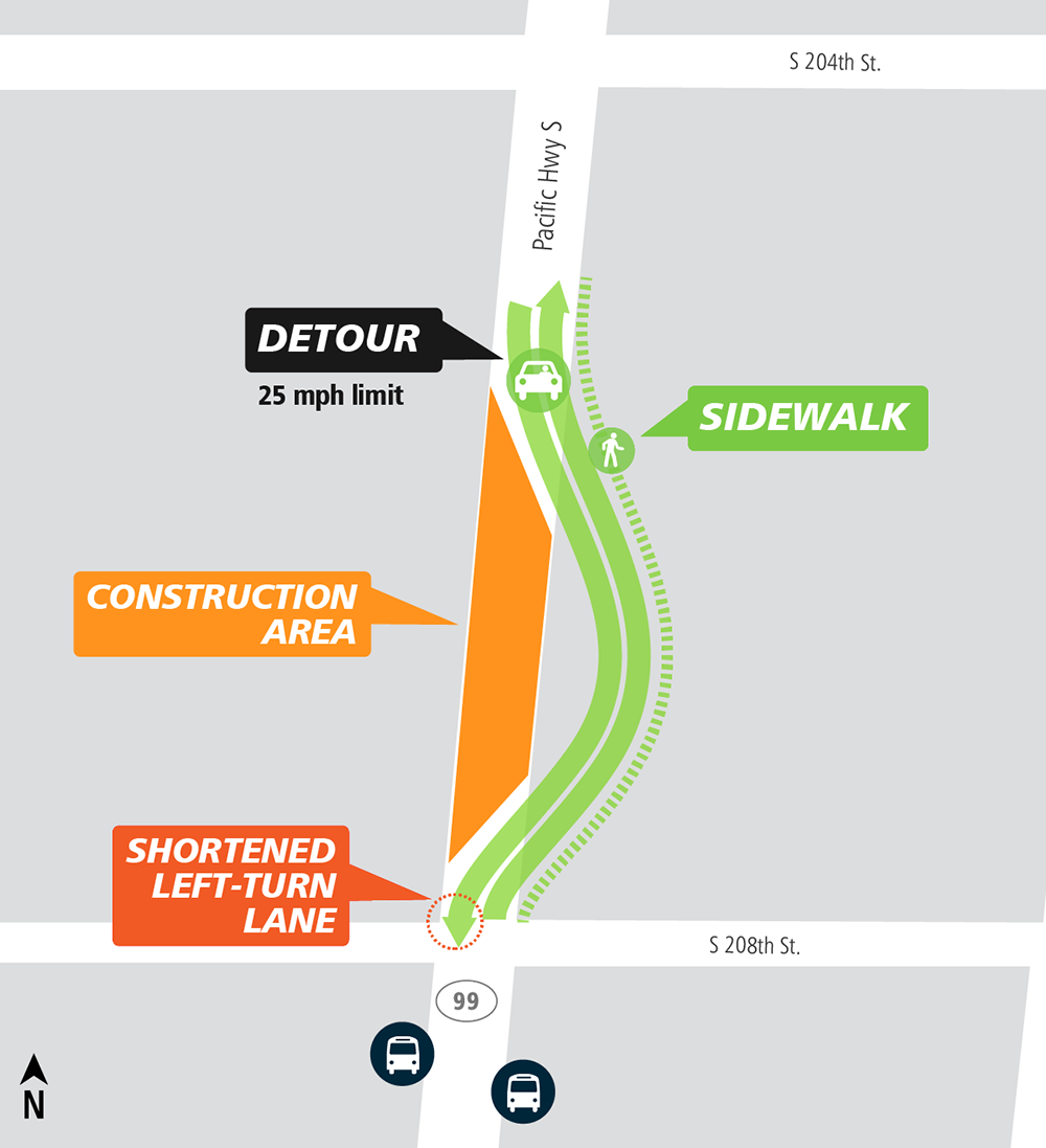 Construction map for SR99 Bypass, Federal Way Link Extension