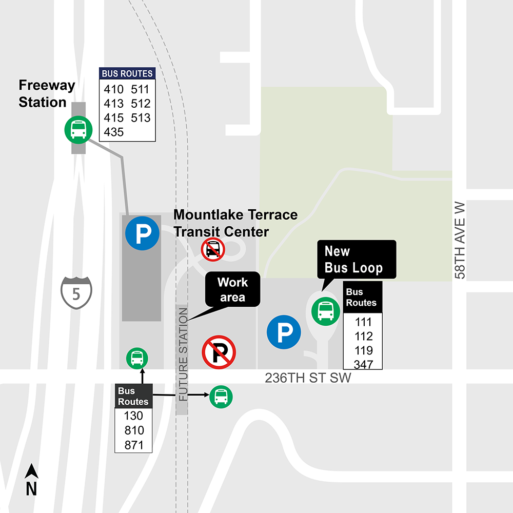 Construction map for 59th place parking and new bus loop, Lynnwood Link Extension
