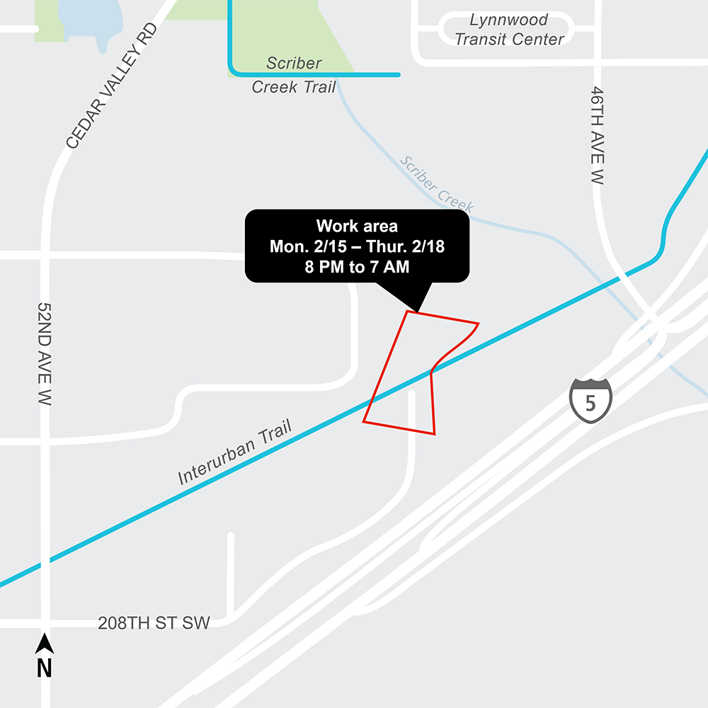 Construction map for Interurban trail closure for girders, Lynnwood Link Extension