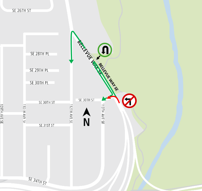 Map for Bellevue Way Southeast final configuration in mid may 2021, South Bellevue Station