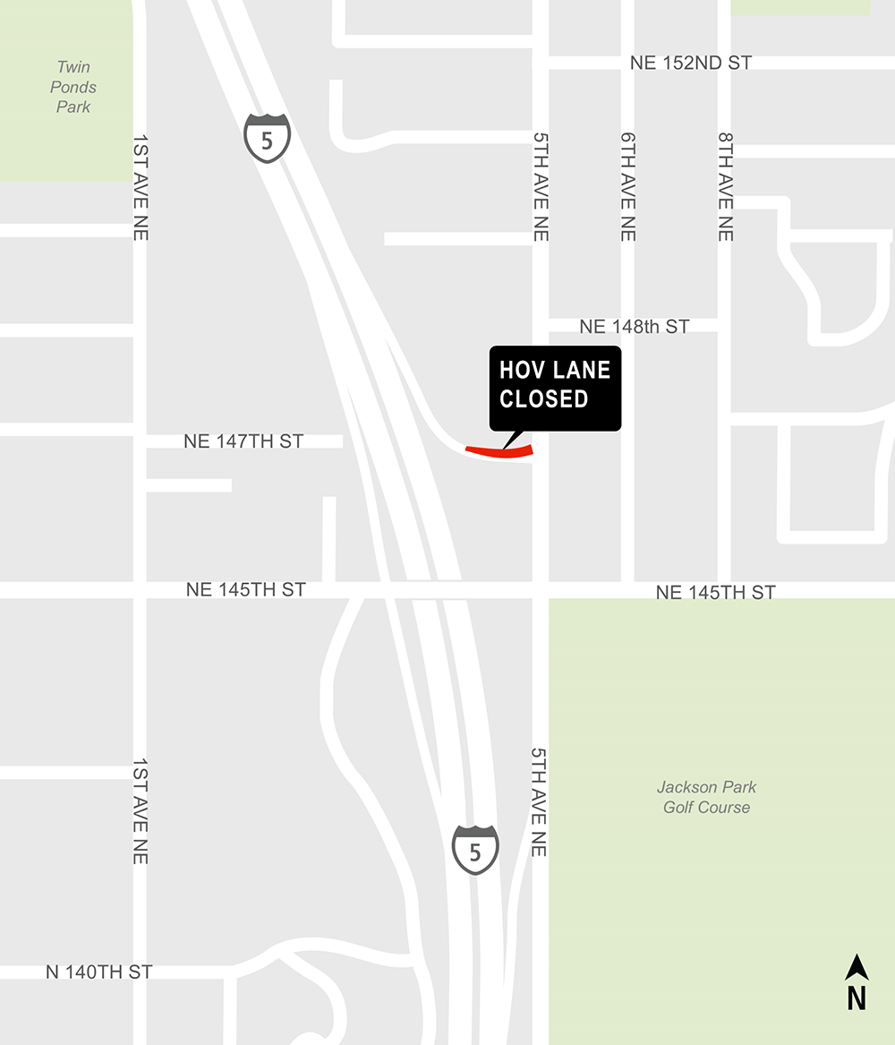 Construction map for Northeast 145th Street HOV lane closure, Lynnwood Link Extension