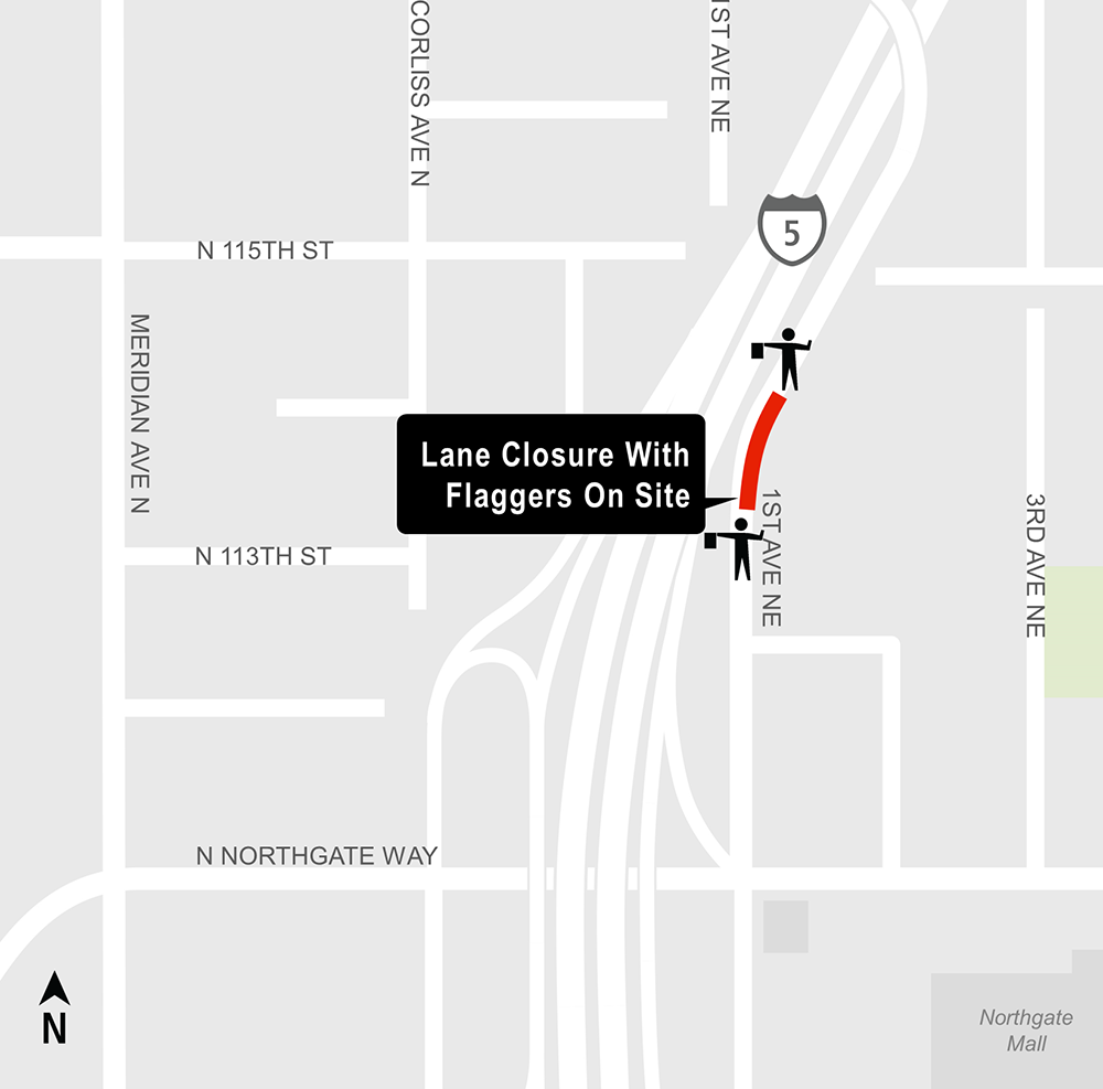 Construction map for 1st Ave NE Lane closure, Lynnwood Link Extension