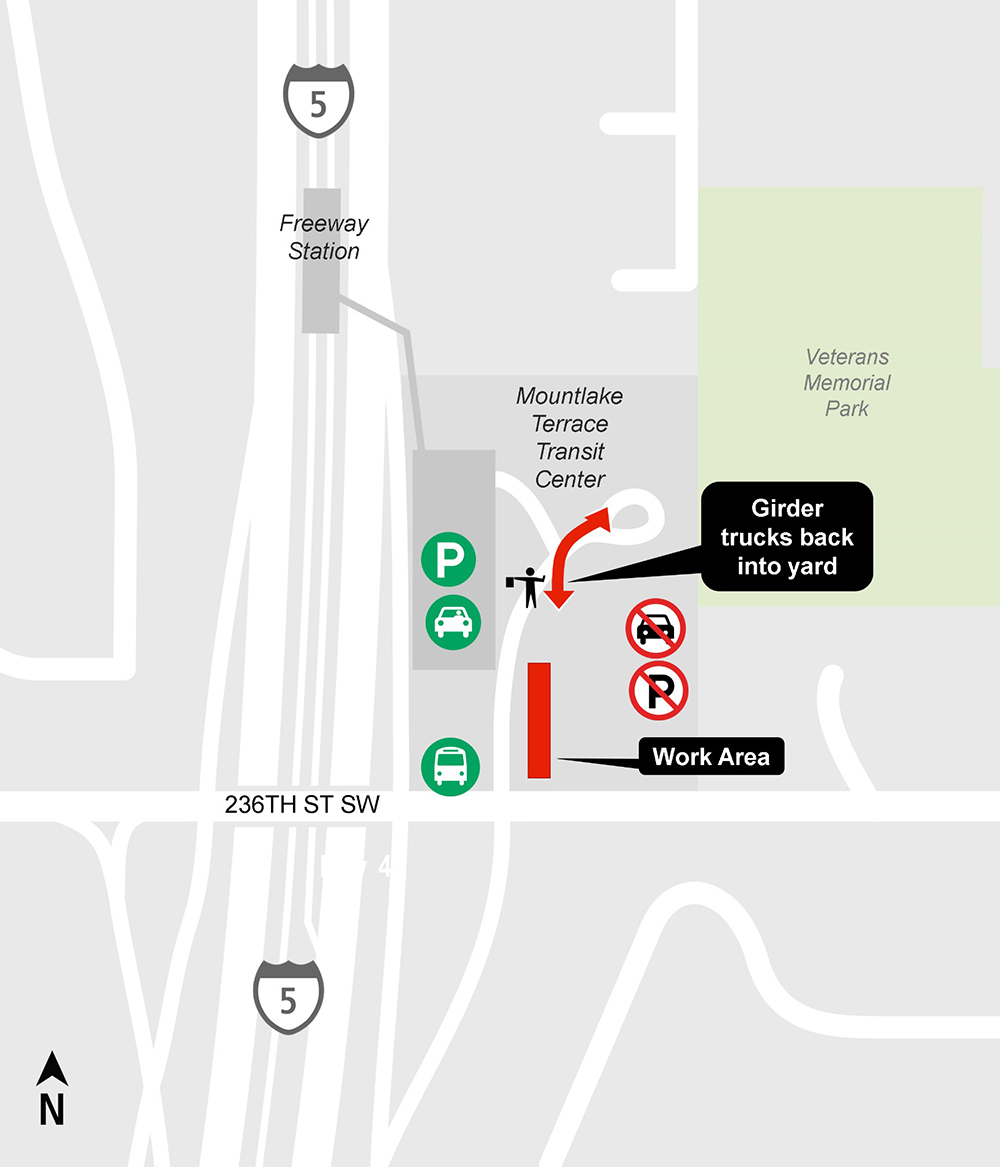 Construction map for Mountlake Terrace Girder Install, Mountlake Terrace Station