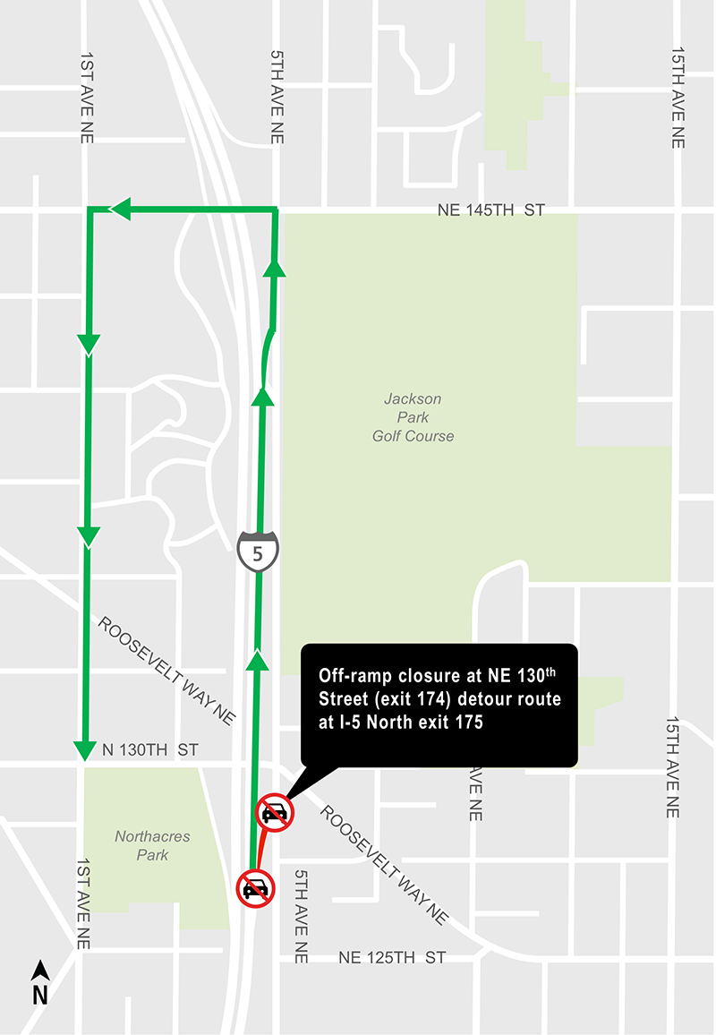 Construction map for NE 130th St off-ramp closure, Lynnwood Link Extension