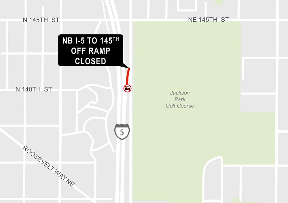 Construction map for Northeast 145th off ramp closure, Shoreline South/148th Station, Lynnwood Link Extension