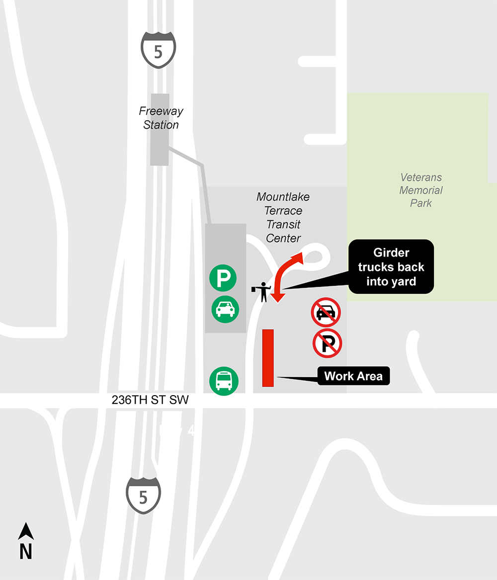 Construction map for Mountlake Terrace Girder work June 2021, Mountlake Terrace Station