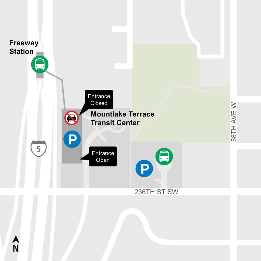 Construction map for Mountlake Terrace Garage entrance closure, Mountlake Terrace Station, Lynnwood Link Extension