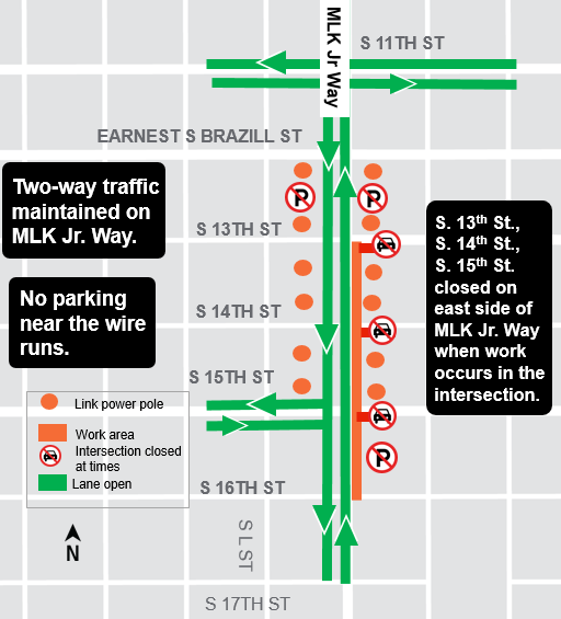 Construction map for Wire run on Martin Luther King Jr Way from South 15th Street to Earnest South Brazill Street, Hilltop Tacoma Link Extension