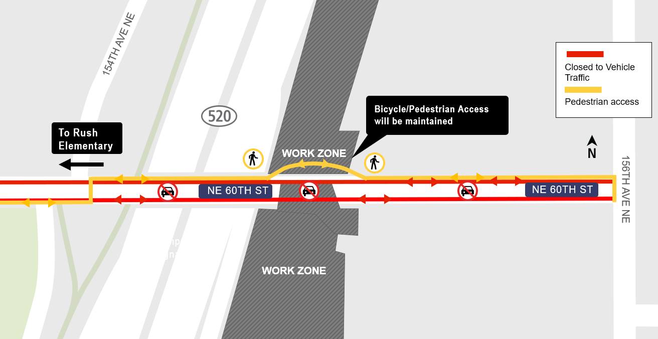 Construction map for Northeast 60th Street Closure, Bike and Pedestrian Map