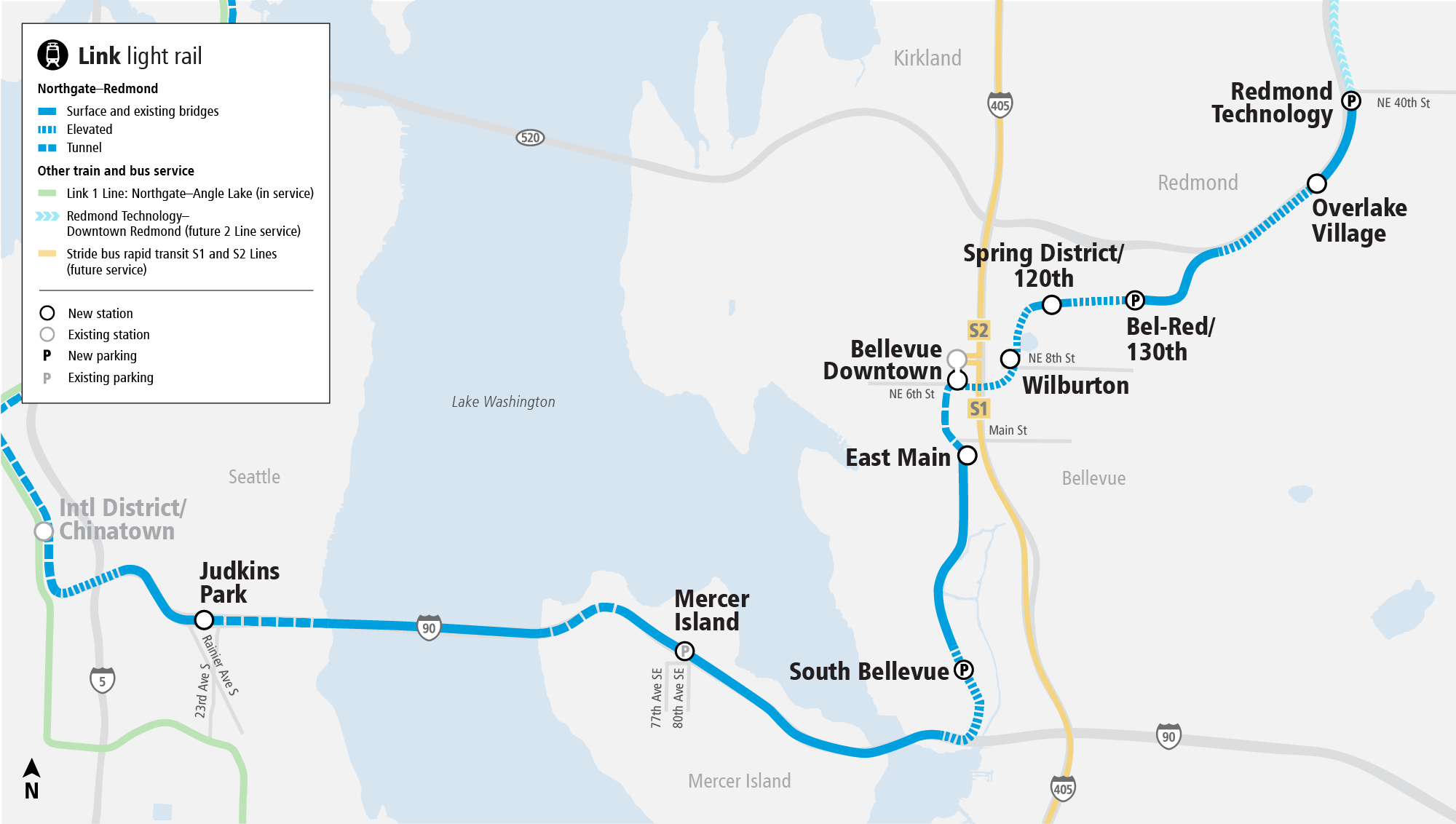 Project map and surrounding area for East Link Extension