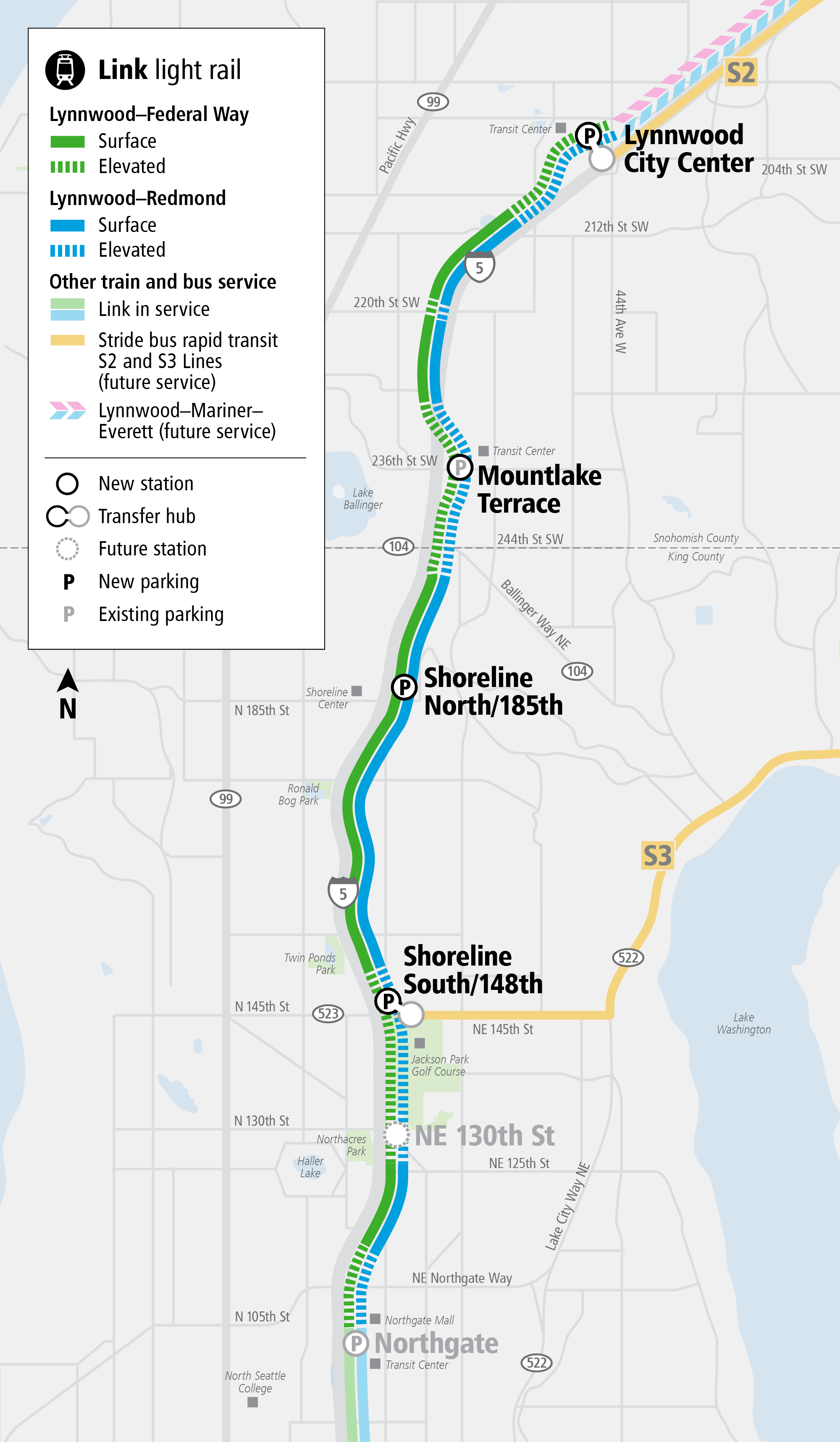 Map of the area surrounding Lynnwood Link Extension