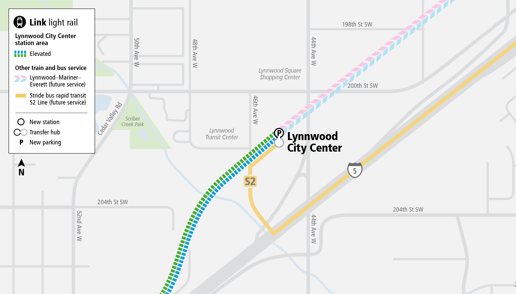 Map of the area surrounding Lynnwood City Center Station