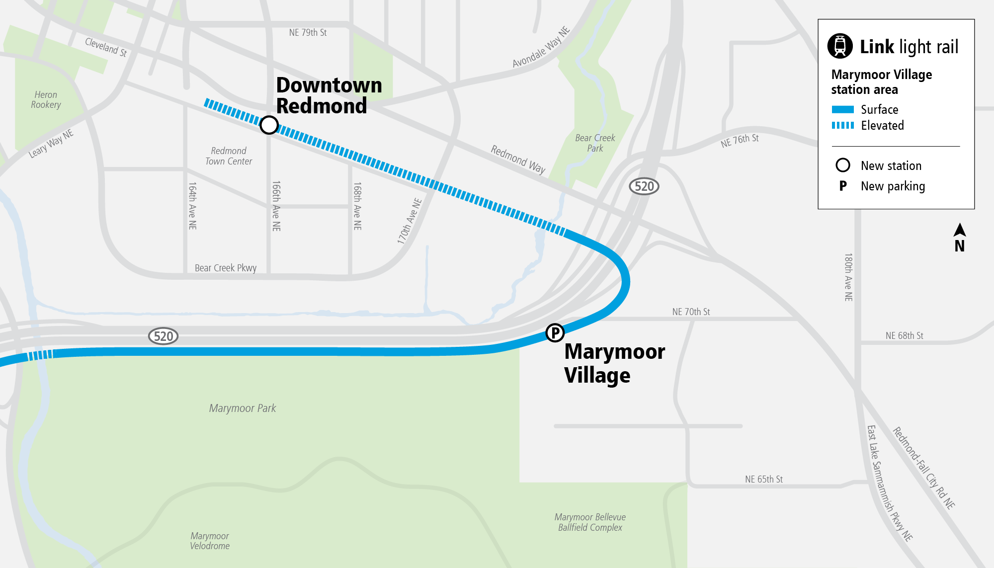 Map of the area surrounding Marymoor Village Station