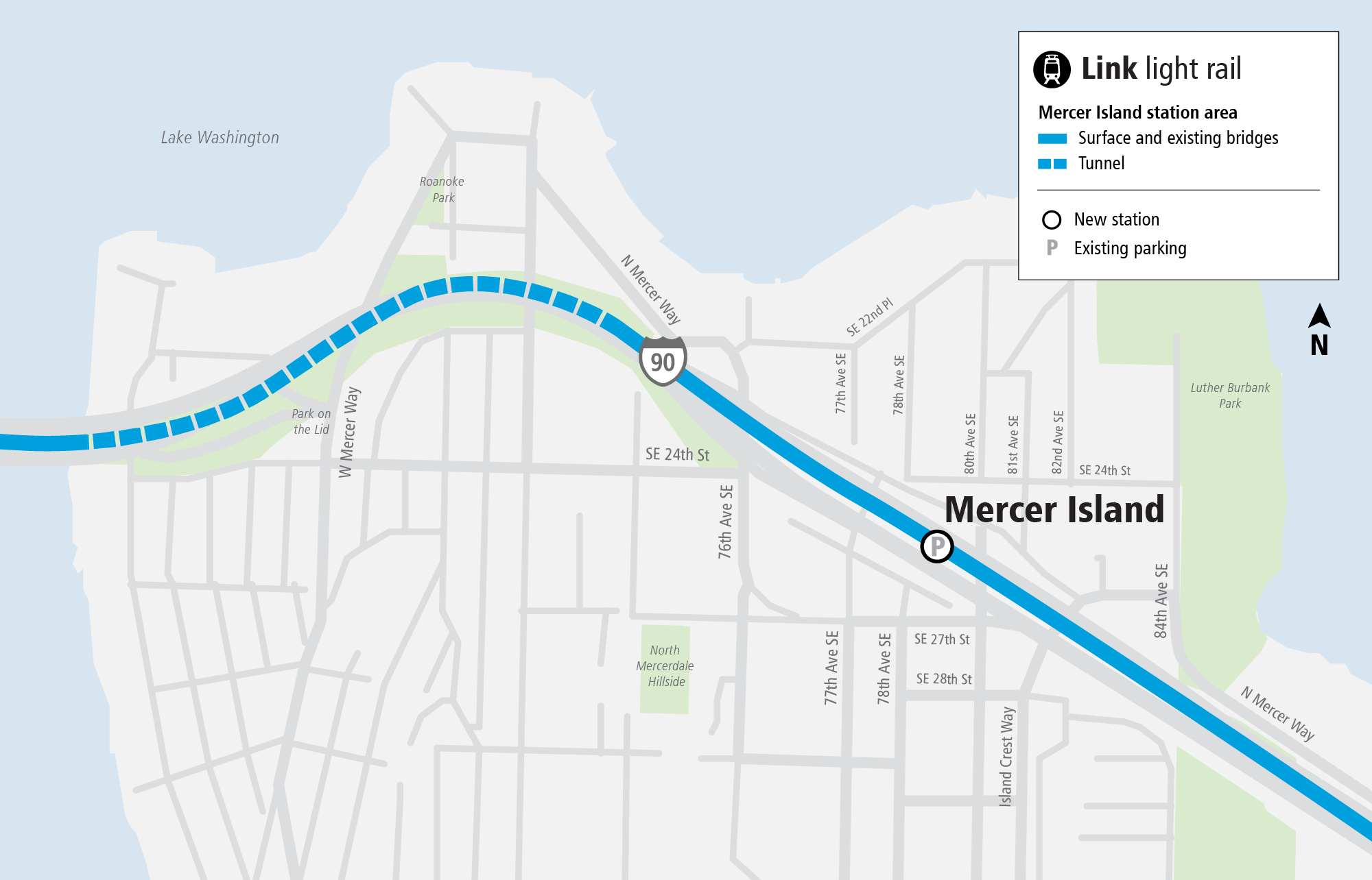 Project map and surrounding area for Mercer Island Station