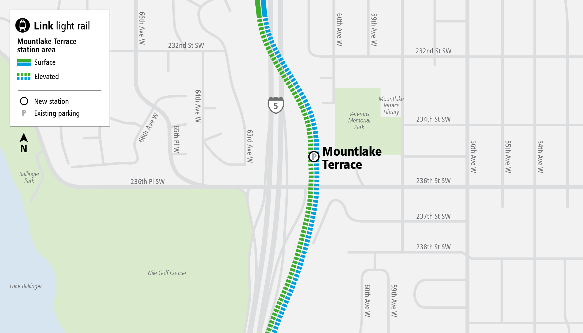 Map of the area surrounding Mountlake Terrace Station