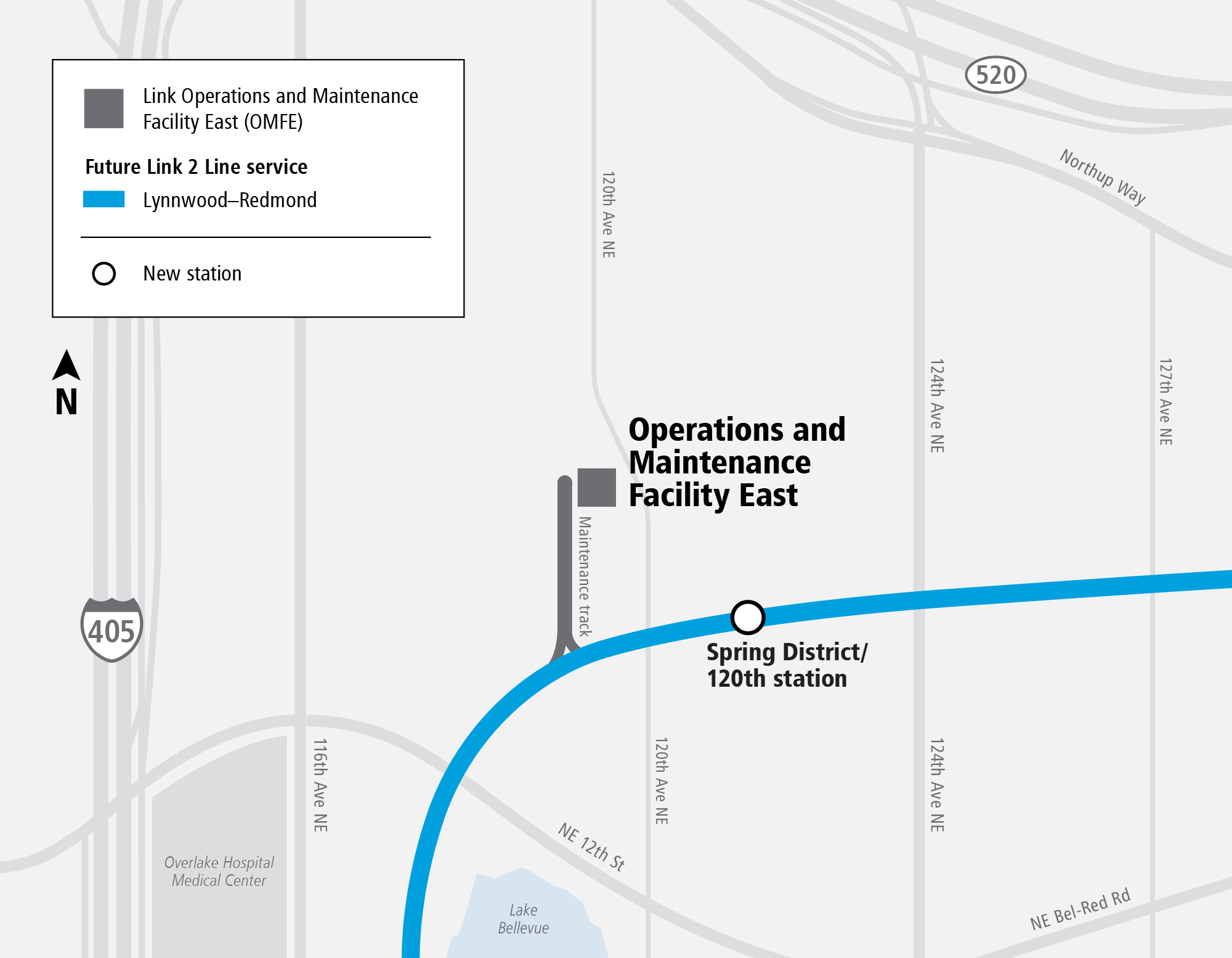 Map of the area surrounding Operations and Maintenance Facility East