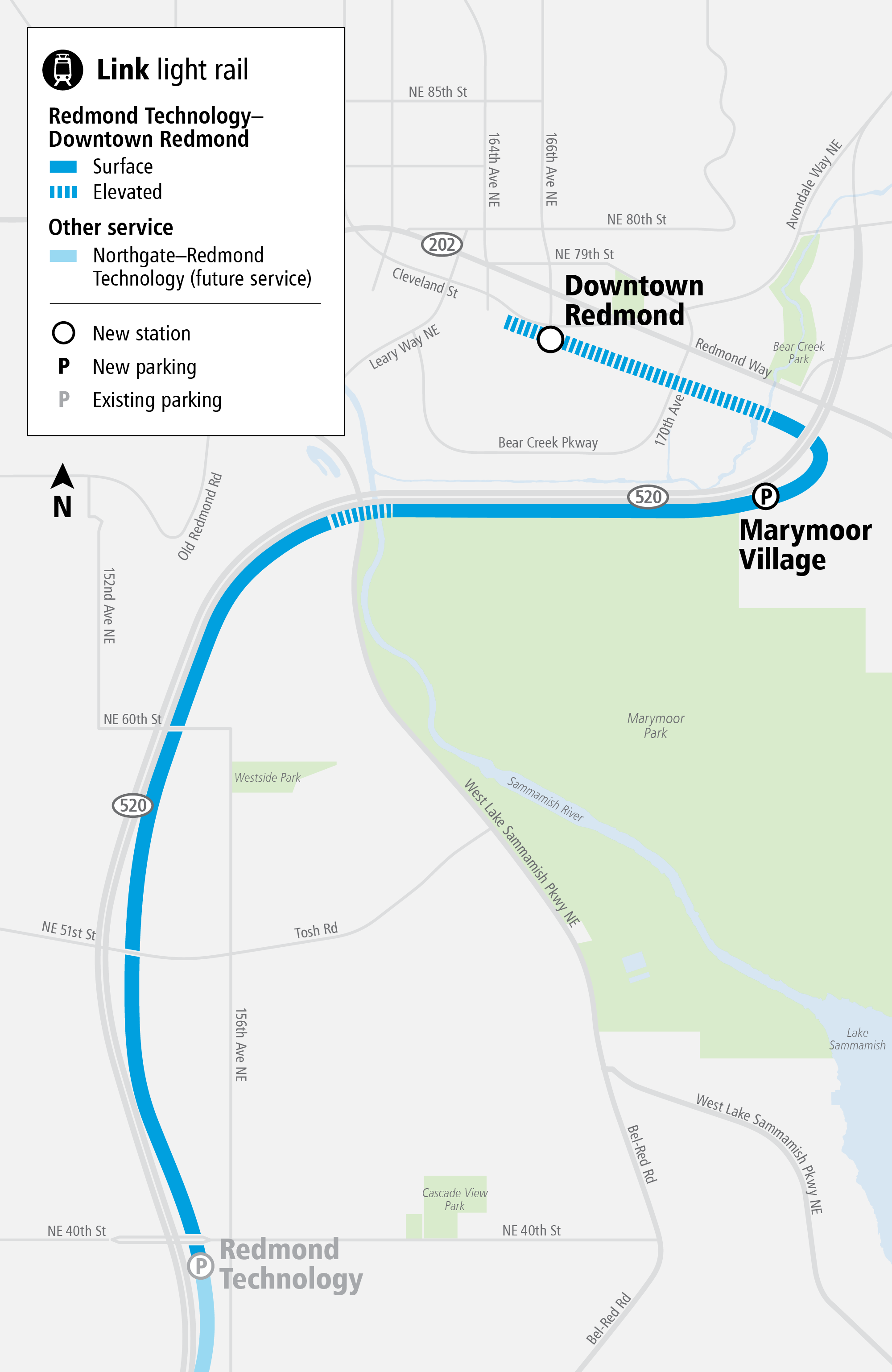 Map of the area surrounding Redmond Link Extension