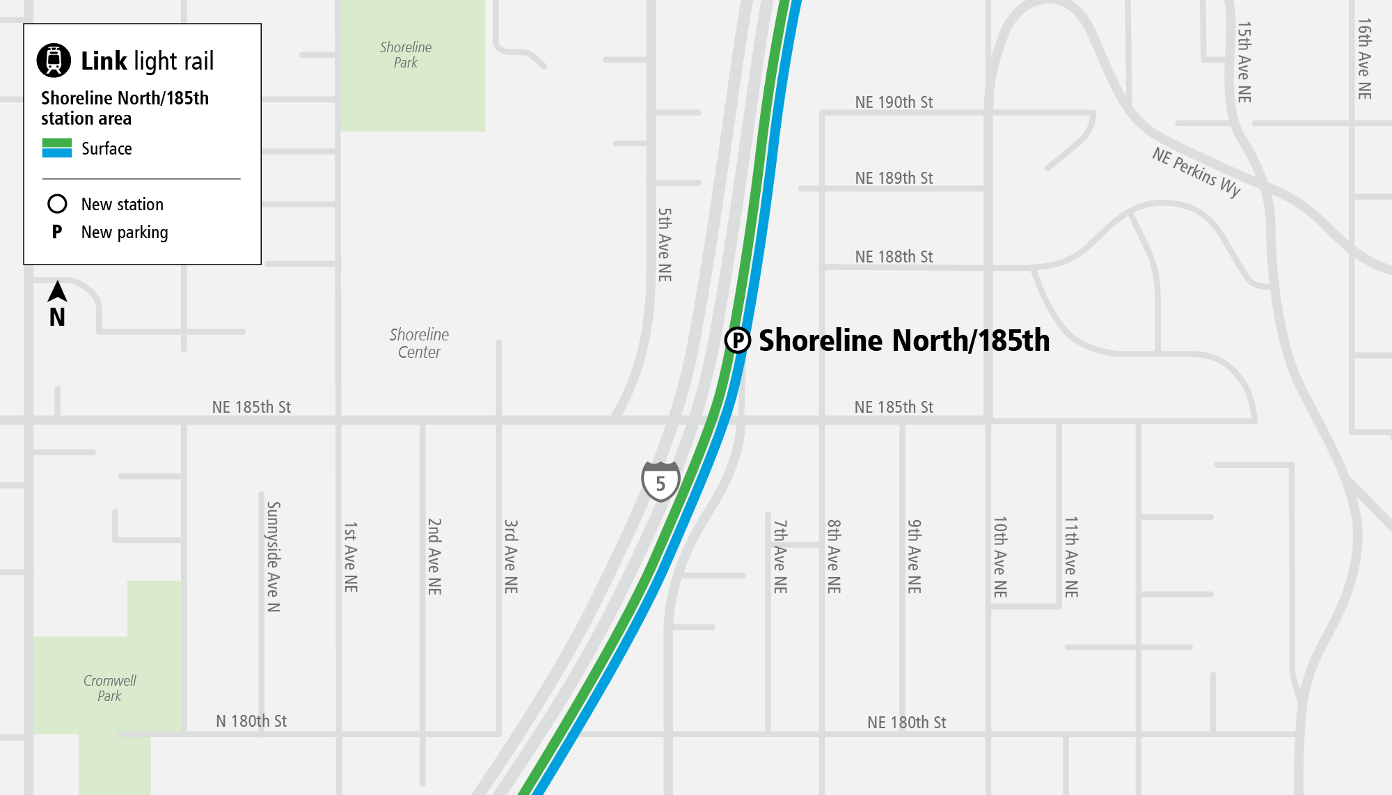 Map of the area surrounding Shoreline North Station