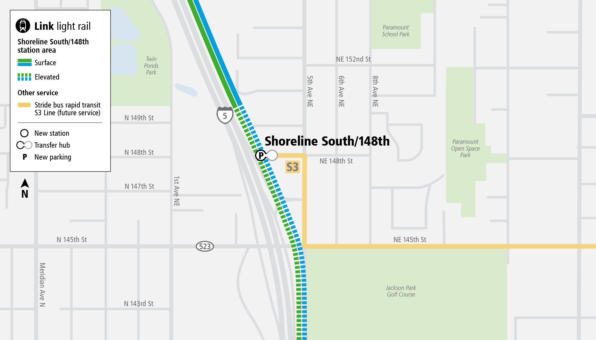 Map of the area surrounding Shoreline South Station