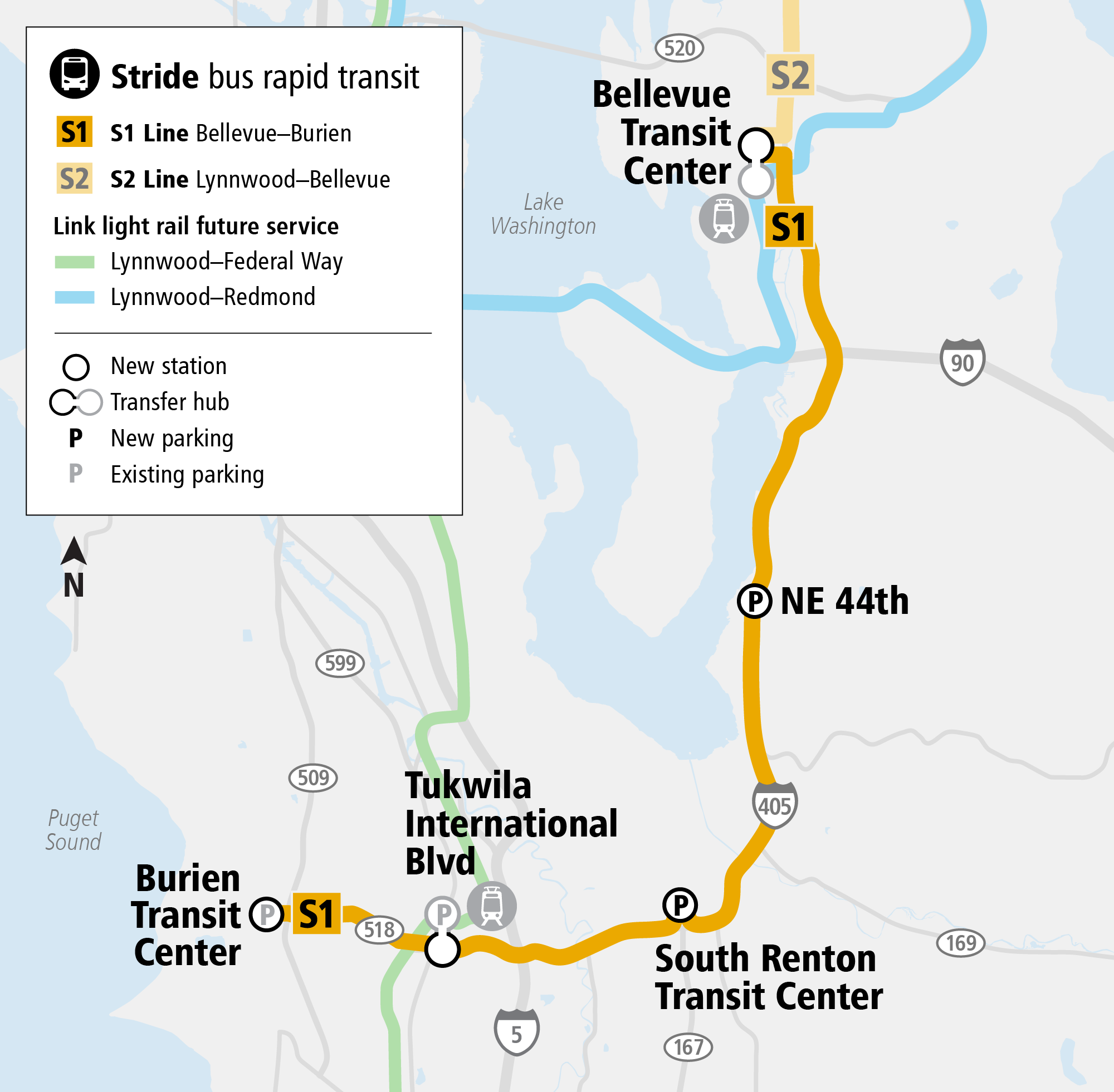 System Expansion Project map for Stride S1 Line showing all stations along the corridor