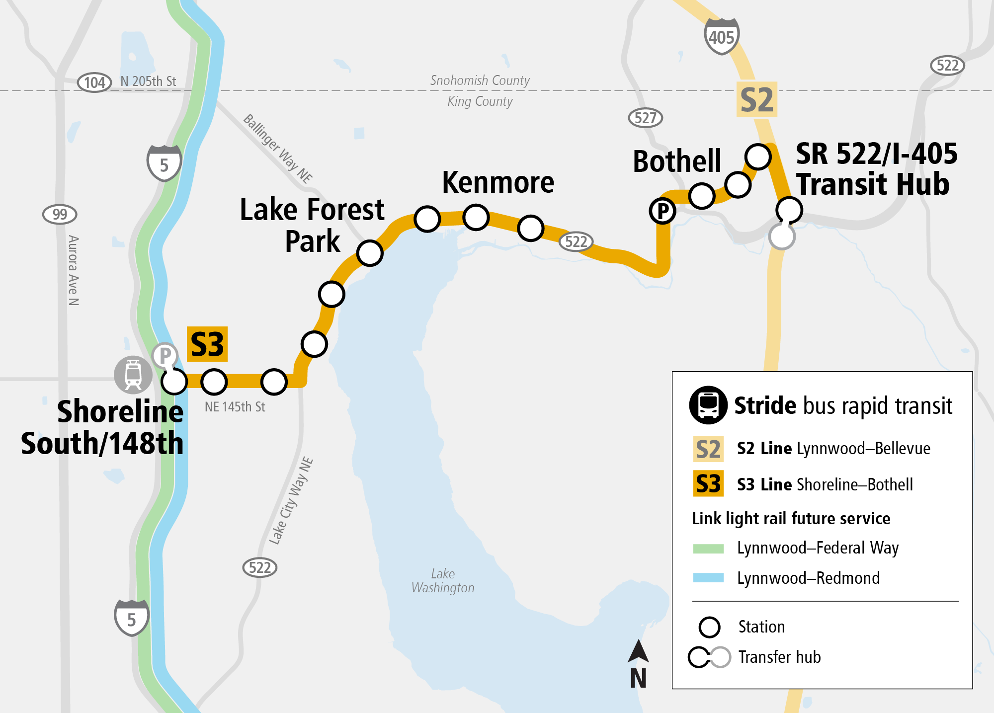 System Expansion Project map for Stride S3 Line showing all stations along the corridor