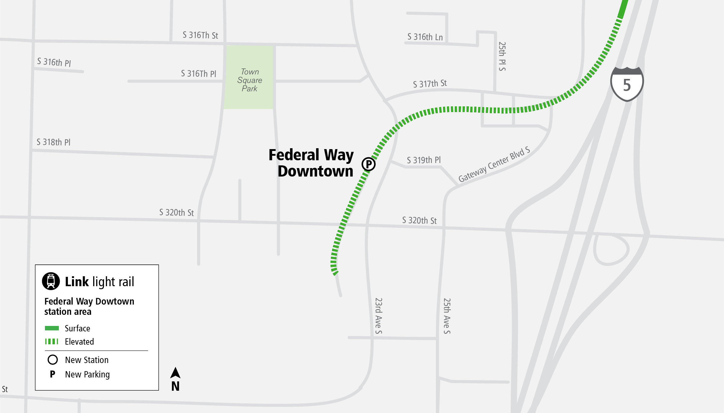 map showing the project area for the Federal Way Downtown Station project