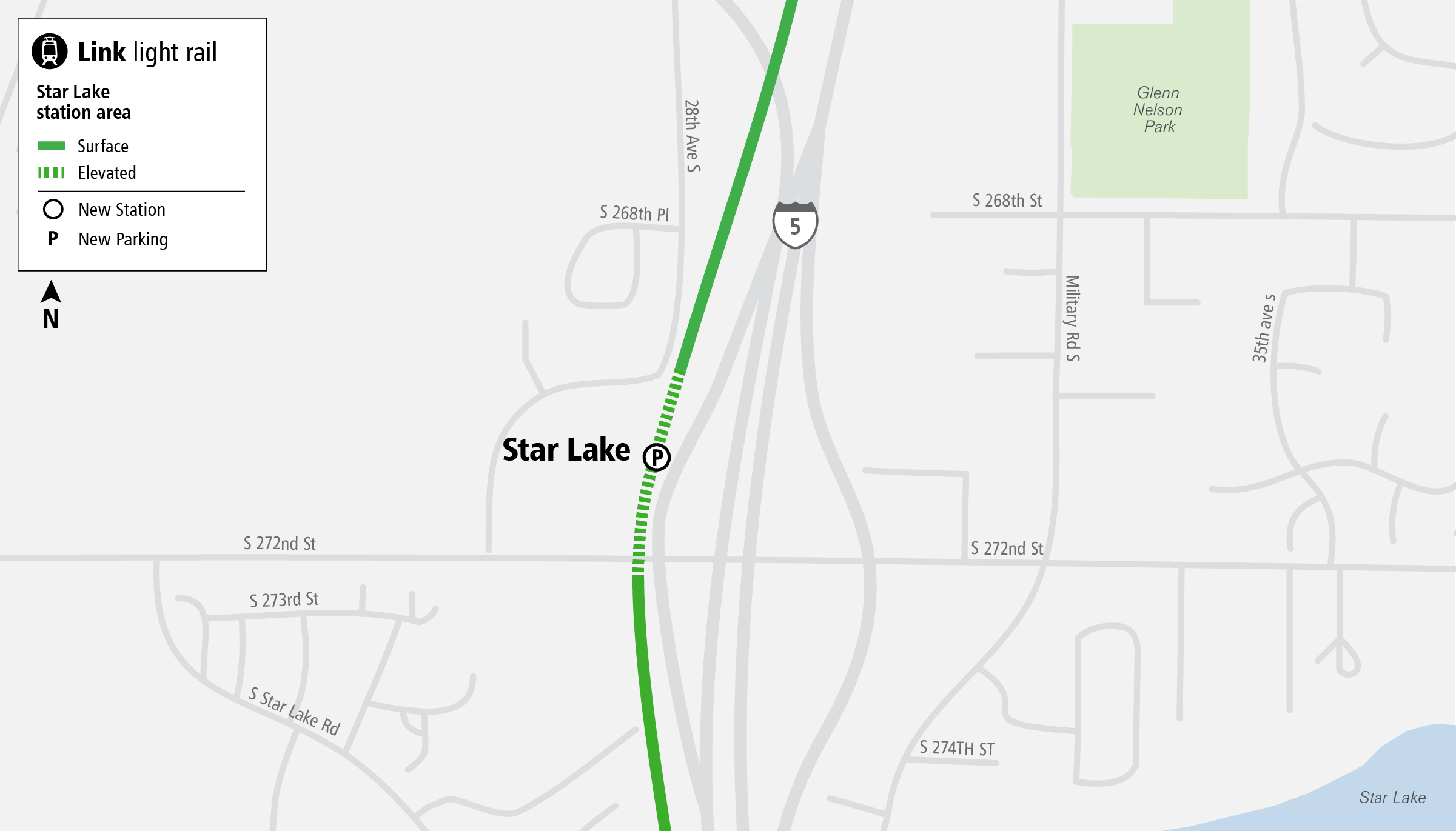 area map showing location of future Star Lake Station as part of Federal Way Link Extension