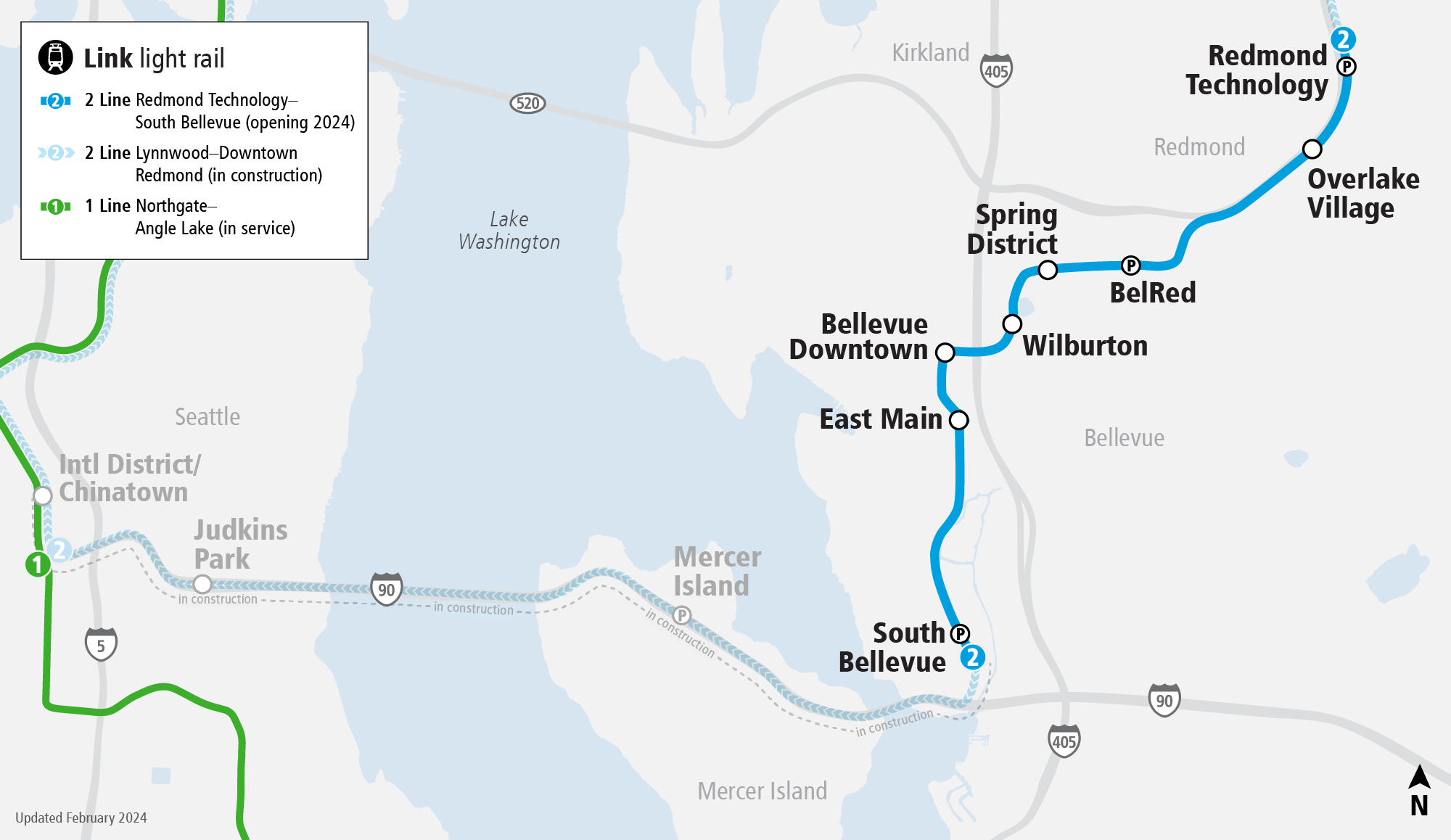 Project map and surrounding area for East Link Extension