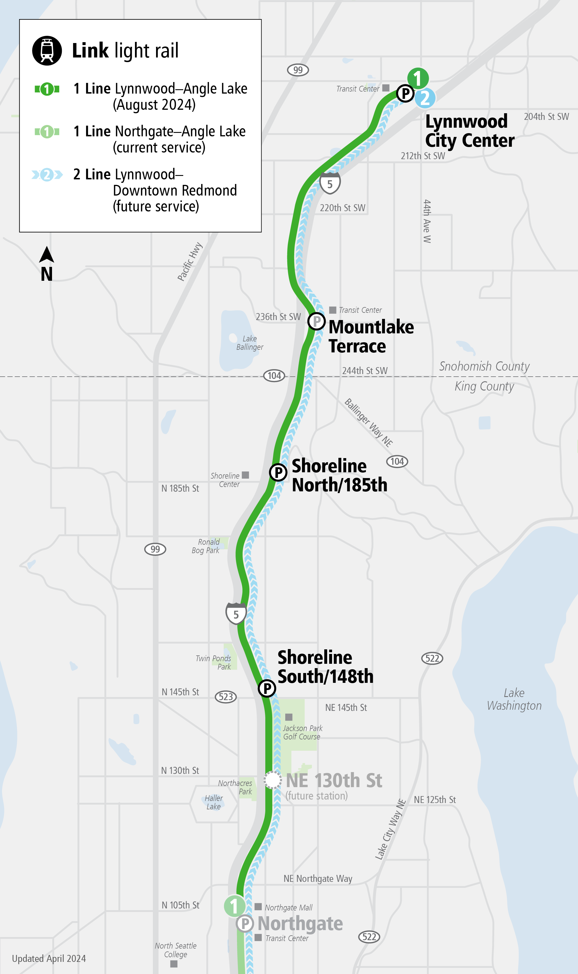 Map of the area surrounding Lynnwood Link Extension