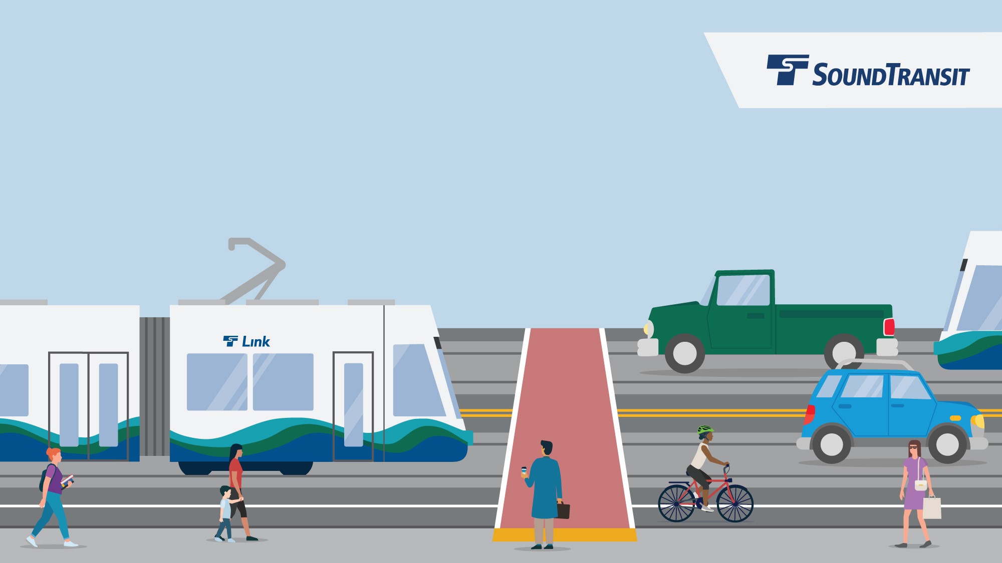 Illustration of people accessing light rail