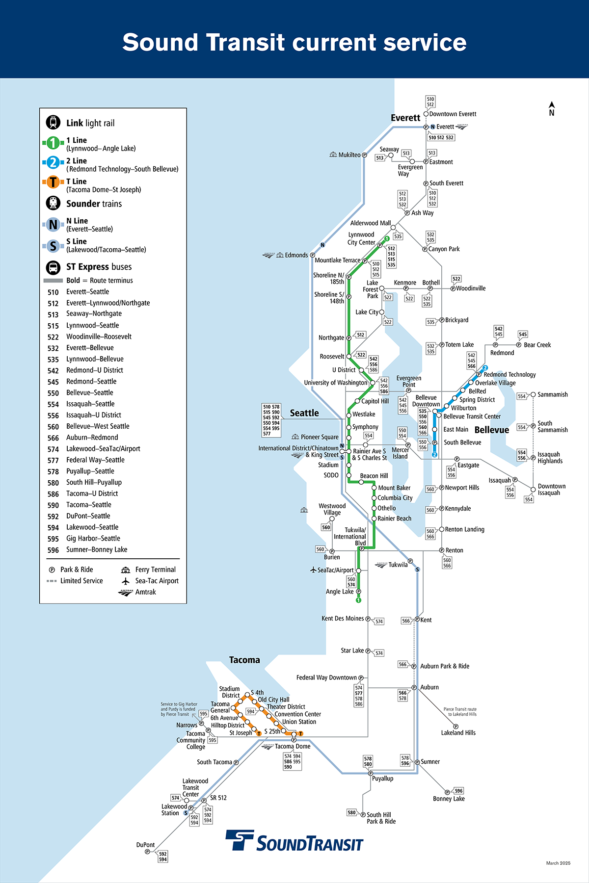 Map depicting current Sound Transit service