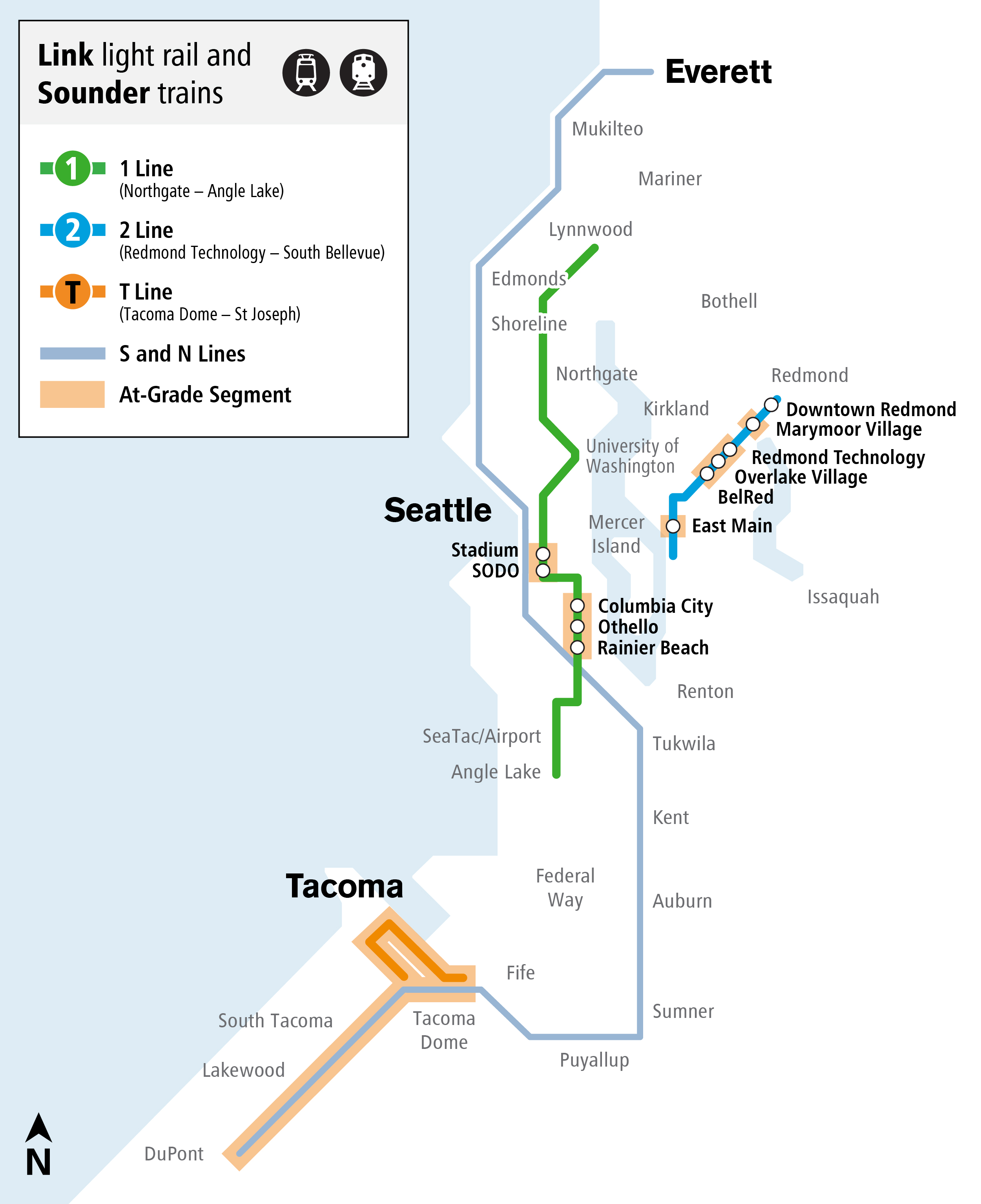 Map depicting at-grade crossings through Link system