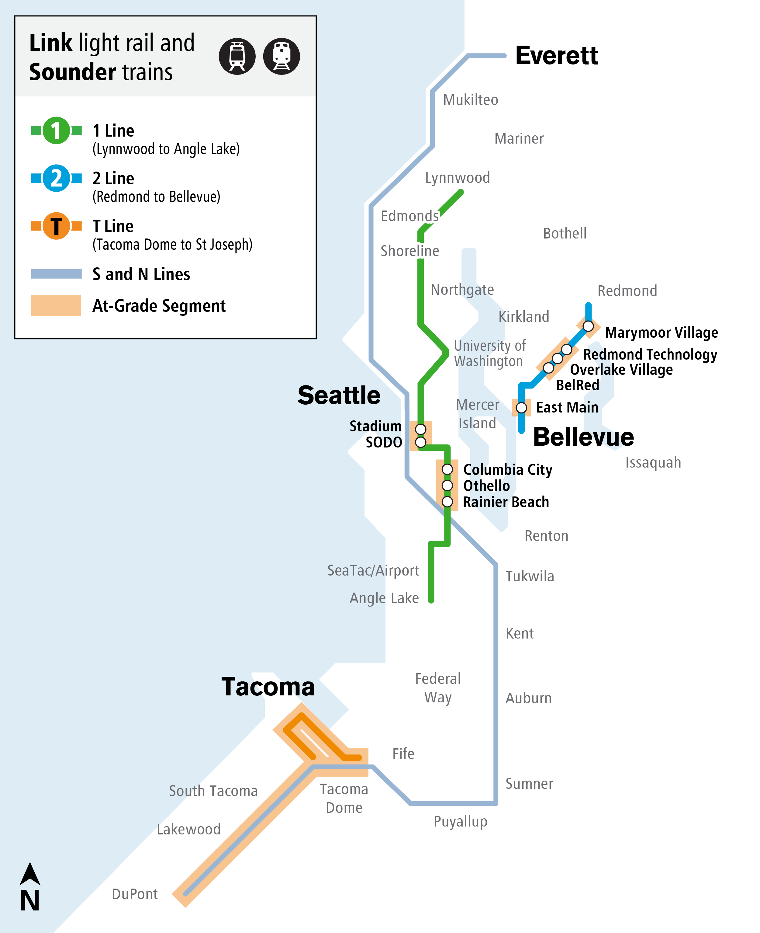 Map of at-grade crossings across the Link system.