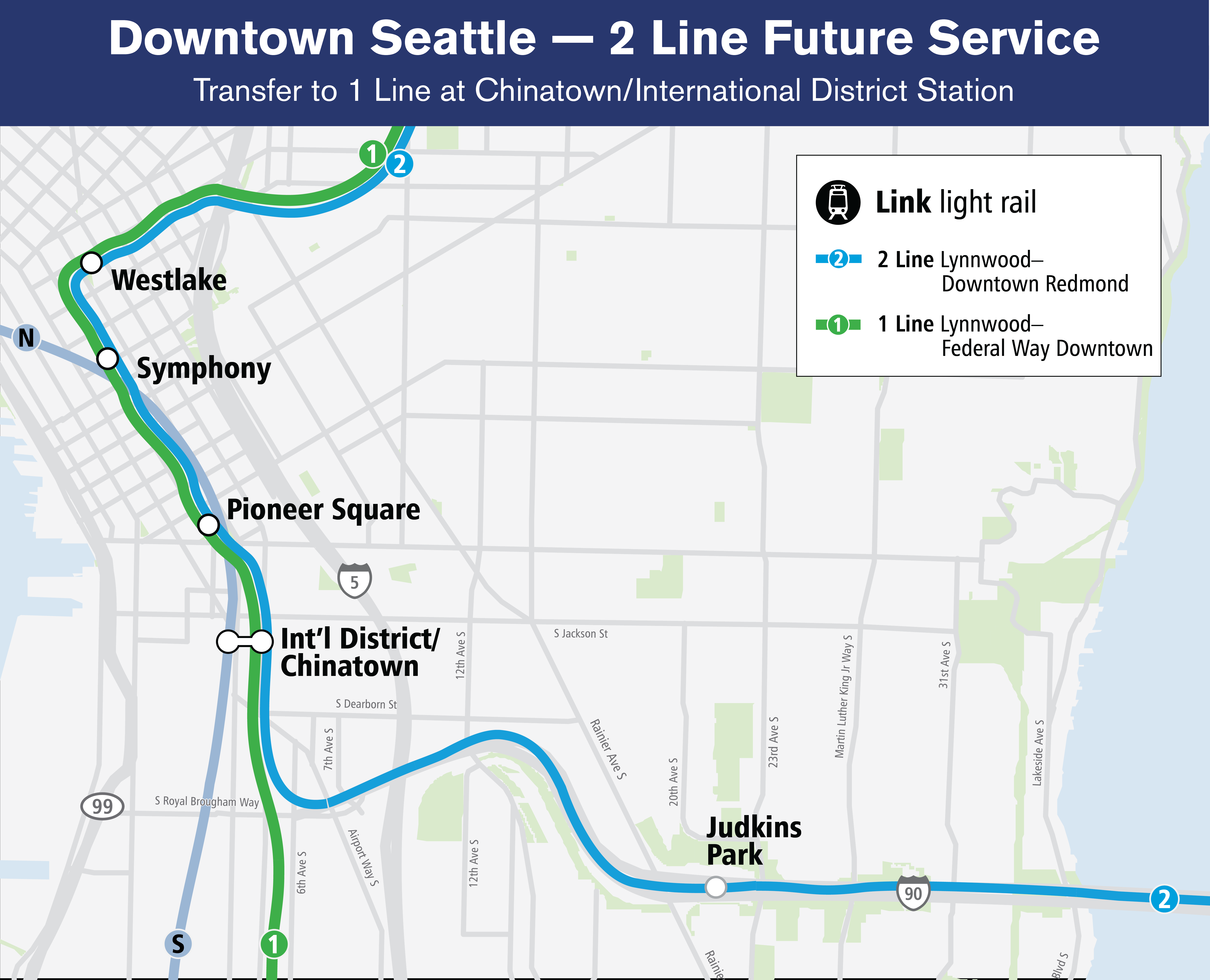 Downtown Seattle—transfer at International District/Chinatown