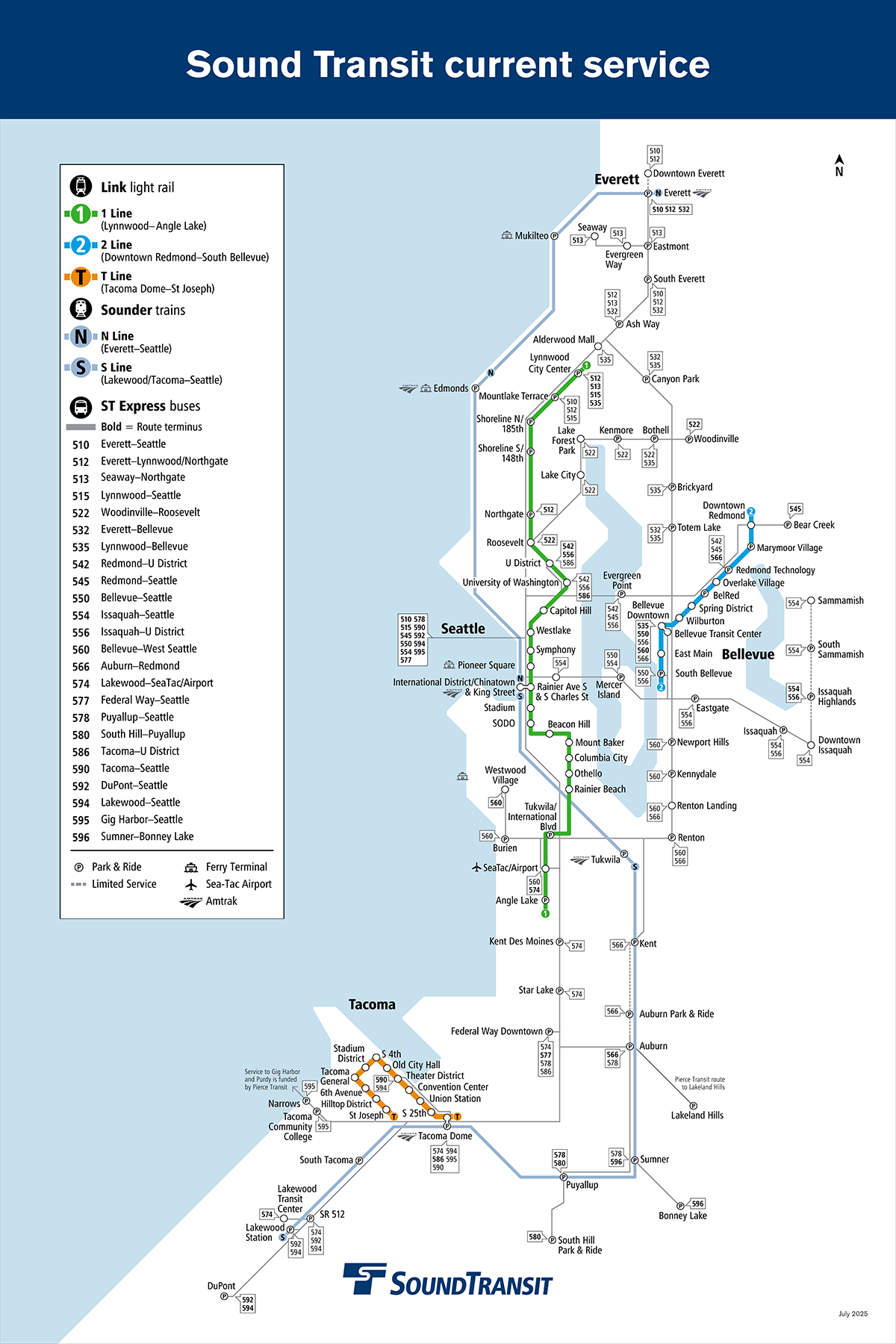 Map of current Sound Transit service