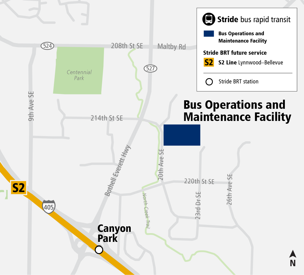 Map depicting Bus Operations and Maintenance Facility