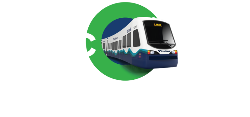 Link light rail train with text: Discover three new stations in South King County opening December 6th